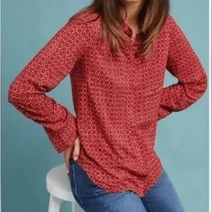 Holding Horses Anthropologie Women's Sammie Button Down Blouse Red Size small